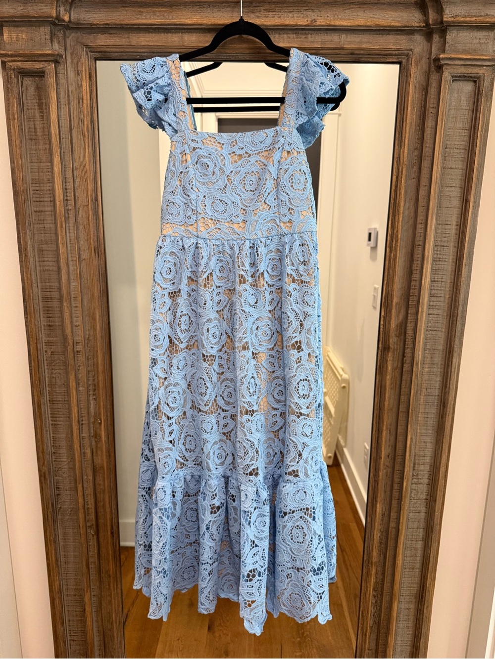 Flying Tomato Light Blue Lace Midi Dress with Flutter Sleeves